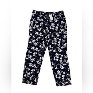 Banana Republic Avery Pants Womens 12 Navy Floral Mid Rise Ankle Stretch NWT